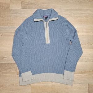 Patagonia Light Blue and Cream Half-Zip Sweater